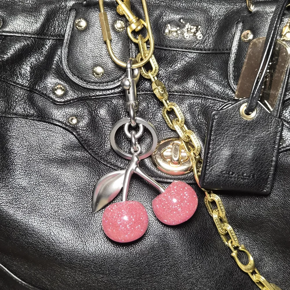 Pink Glittery Cherry Keychain Bag Charm Accessory